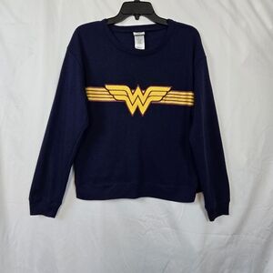 DC Comics Wonder Woman Women Navy Long Sleeve Embroidered Pullover Sweater Small
